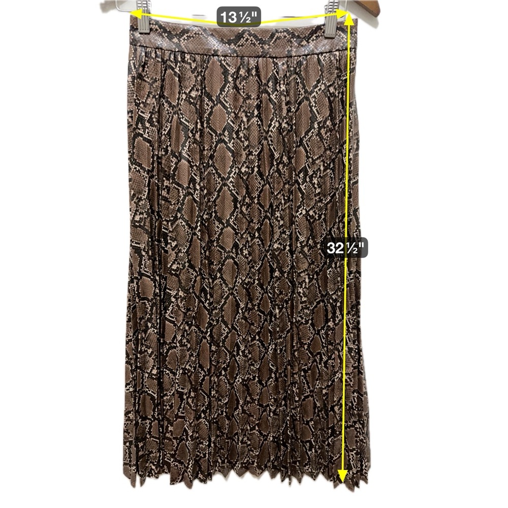 132 Zara | NWOT Brown Black Faux Leather Snakeskin Pleated Maxi Skirt (Size S) - Picture 3 of 9